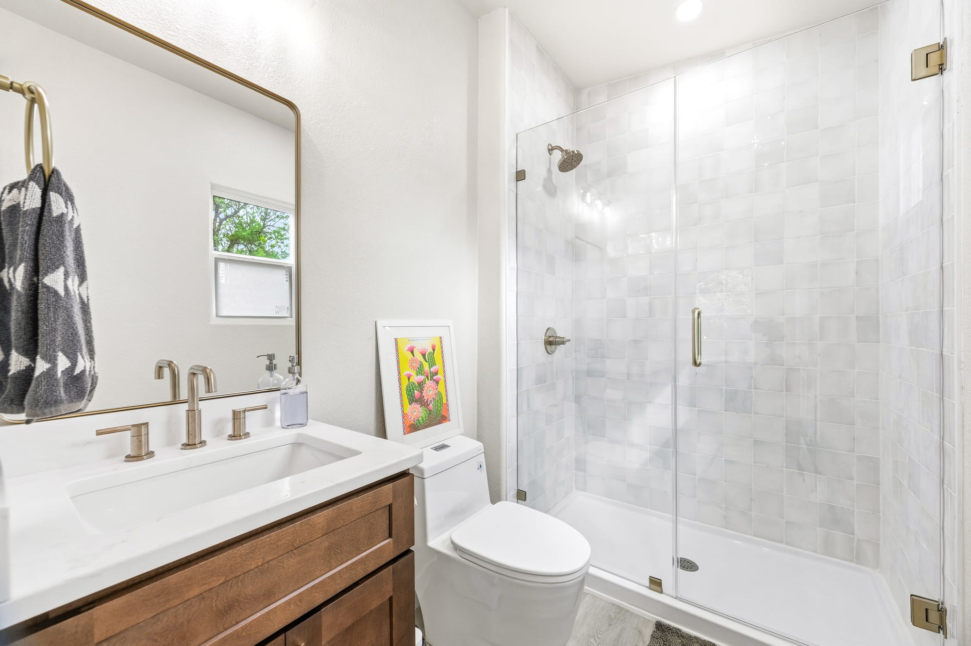 Bathroom vanity and shower