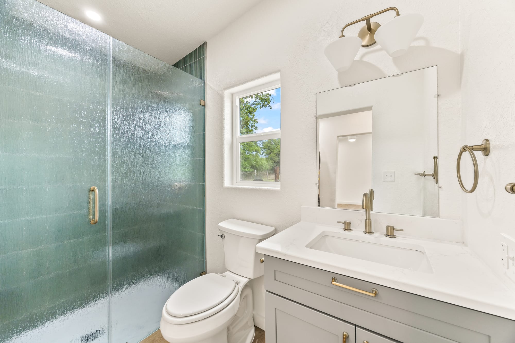 Bathroom vanity and shower