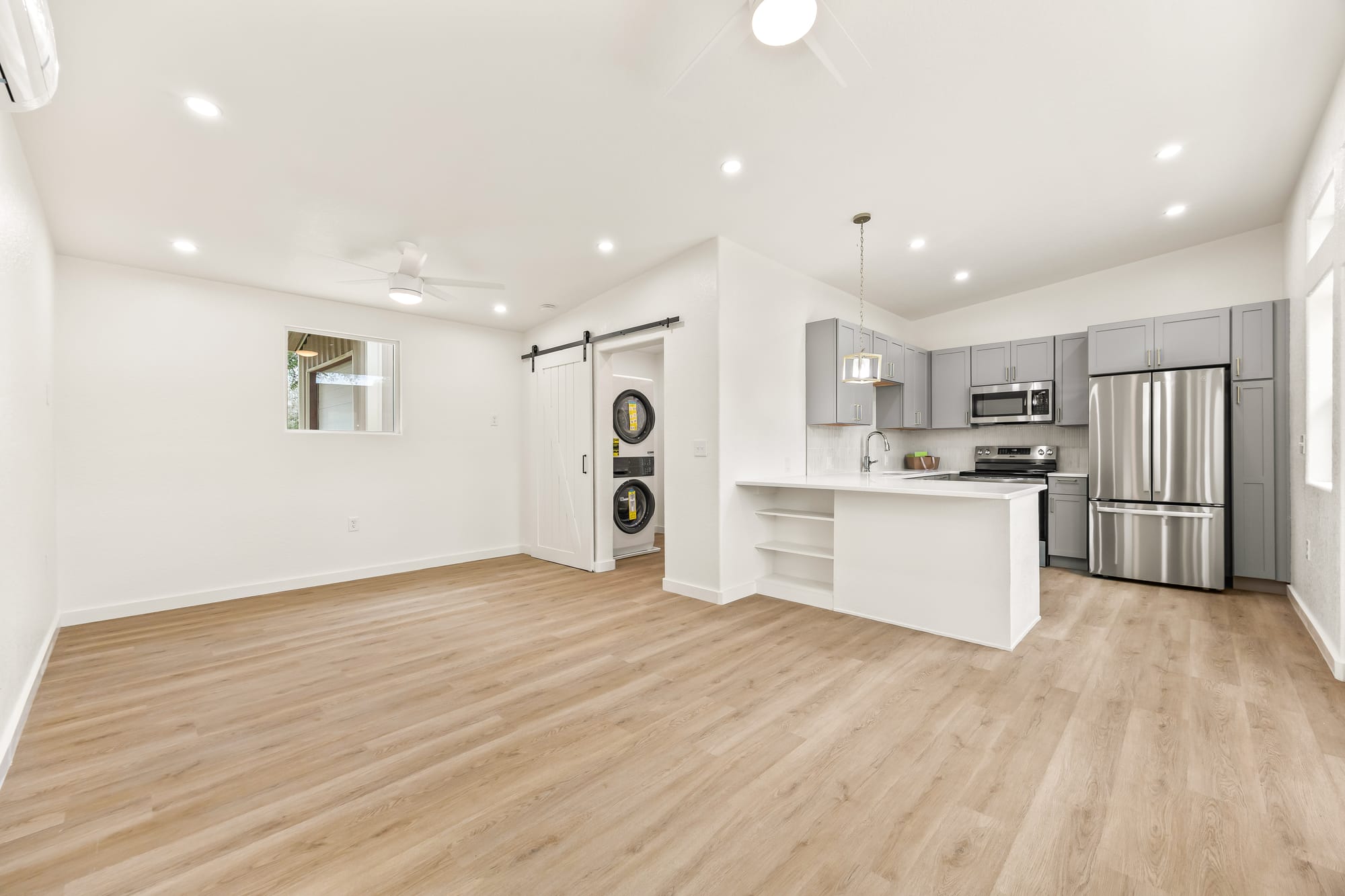 Interior view from the kitchen into the living area