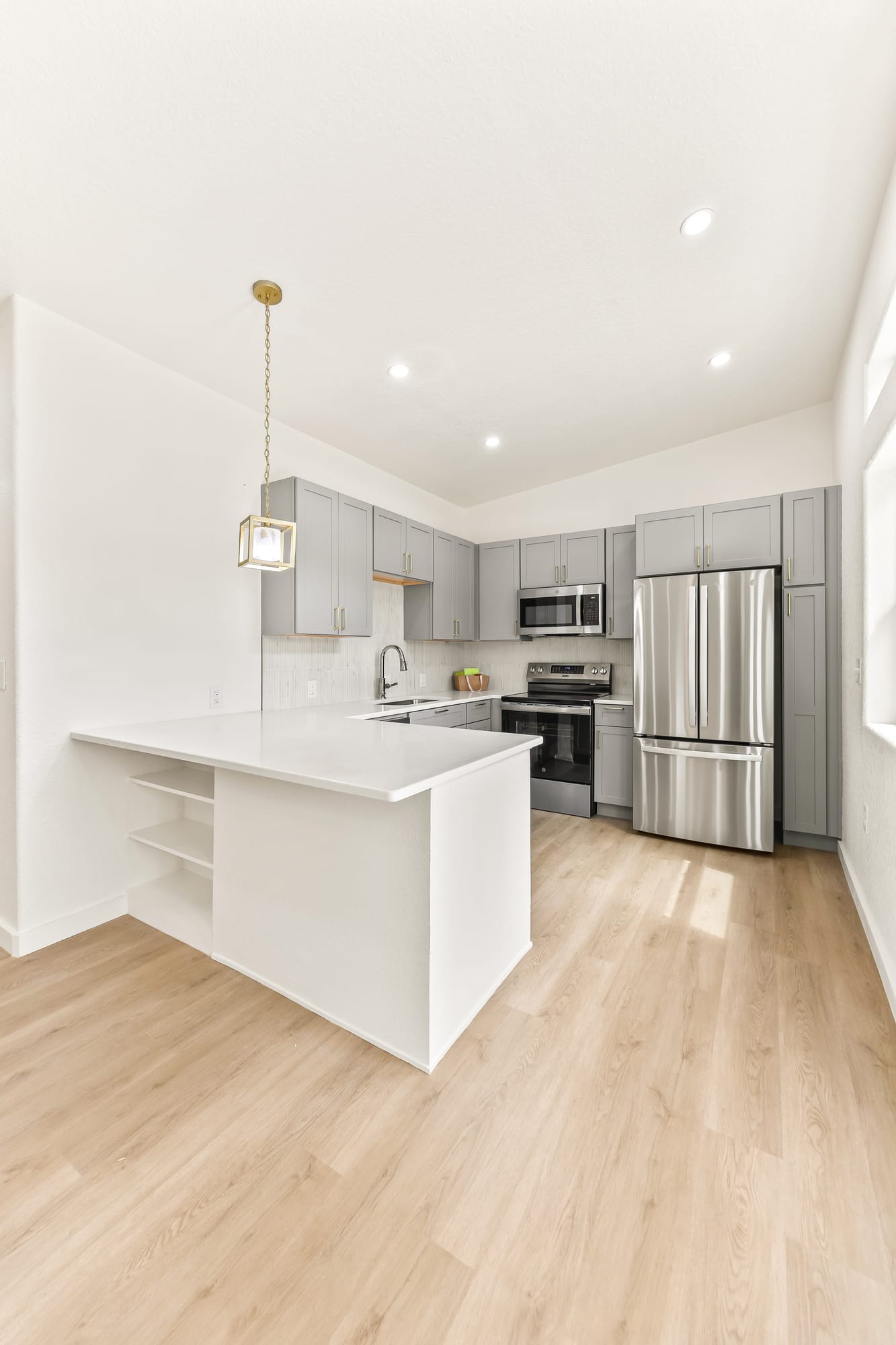 Kitchen peninsula from the living side